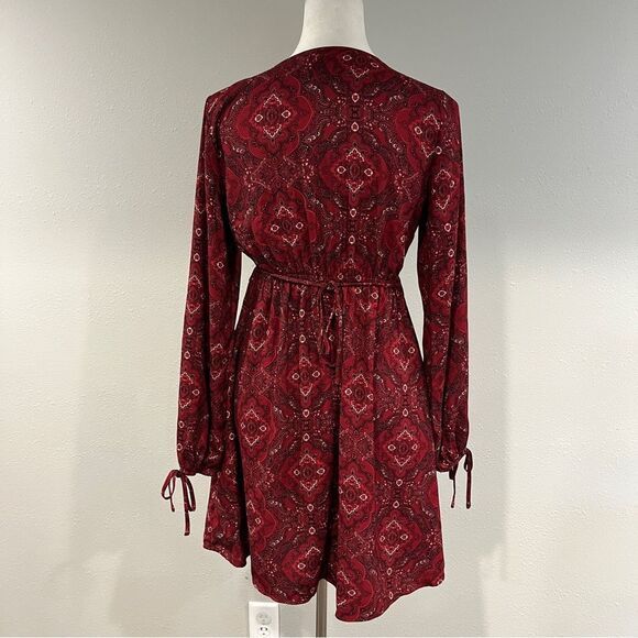 Maurice’s rustic Red Paisley print long sleeve v-neck mini Dress size XS - Picture 7 of 14